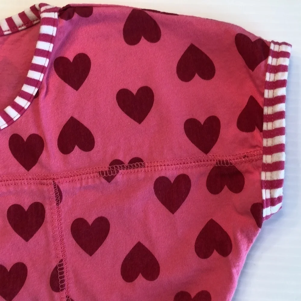 Pink Cotton Short Sleeve Dress Red Hearts Candy Stripe Accent Little Girl's 4/5
